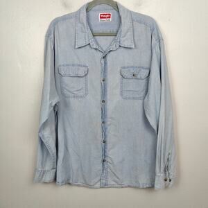 Vintage Wrangler Denim Button Down Shirt Mens 2XL Western Preppy Pocket Cowboy‎